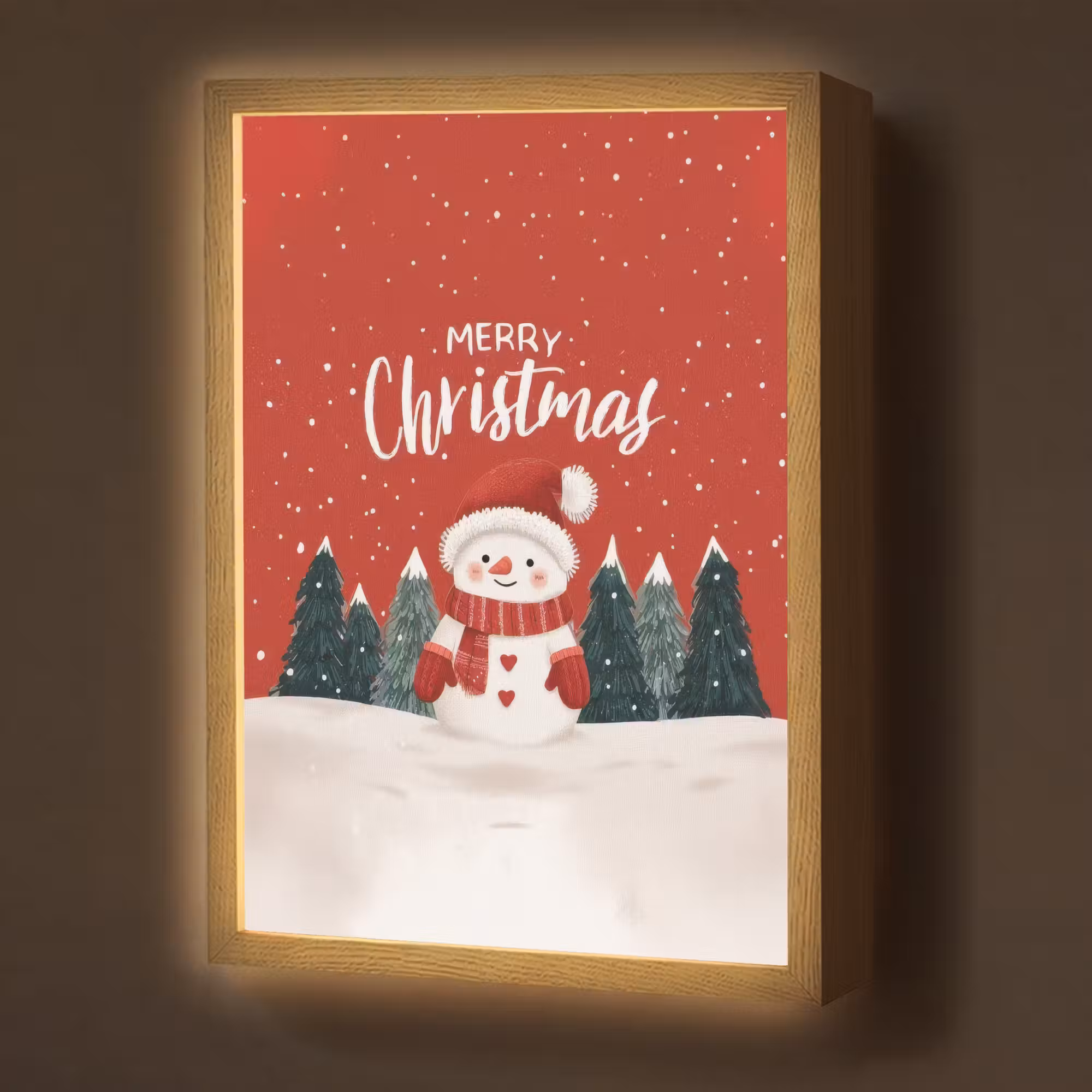 Lightbox - Wandlamp - Kerstgroet - Sneeuw - Rood