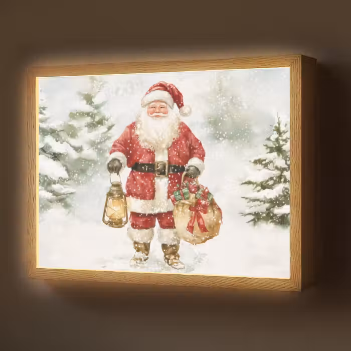 Lightbox - Wandlamp - Kerstman- Winter - Sneeuw - Wit - Rood