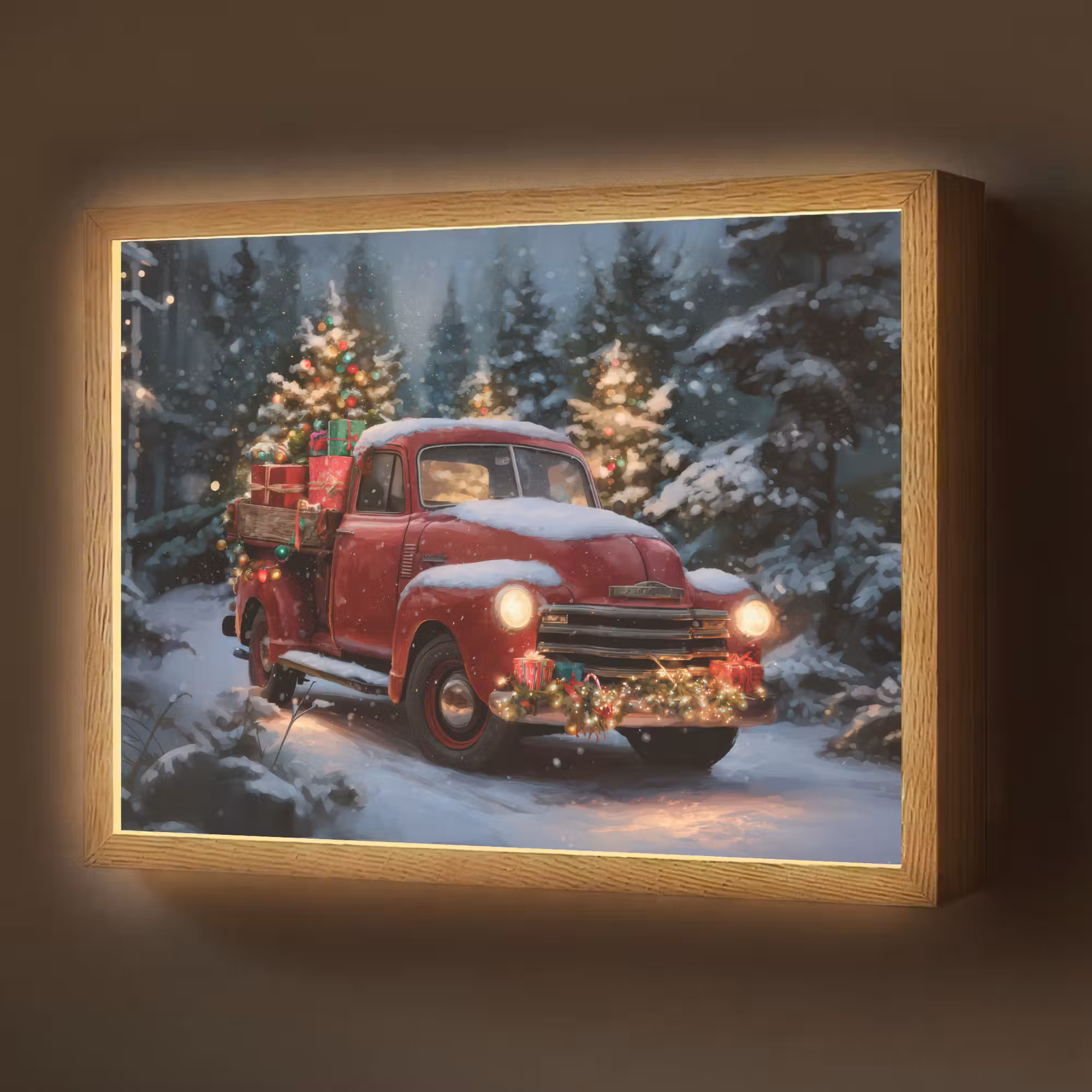 Lightbox - Wandlamp - Kersttruck - Sneeuwbos - Rood