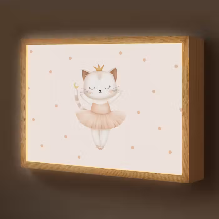 Lightbox - Wandlamp kinderkamer - Ballerina - Kitten - Beige - Stippen