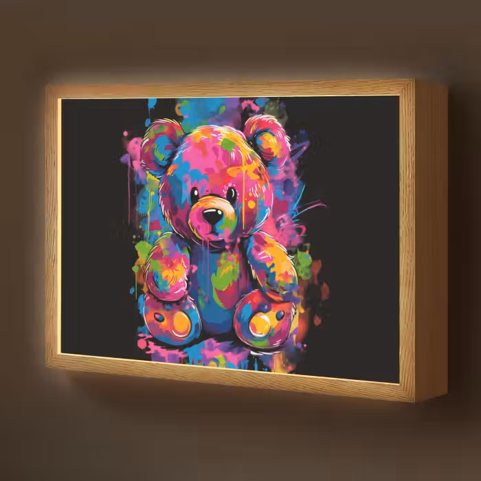 Lightbox - Wandlamp kinderkamer - Beer - Verf - Kleurrijk - Knuffeldier