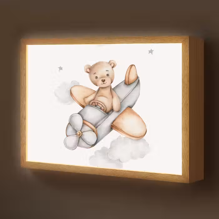 Lightbox - Wandlamp kinderkamer - Beer - Vliegtuig - Sterren - Kinderen