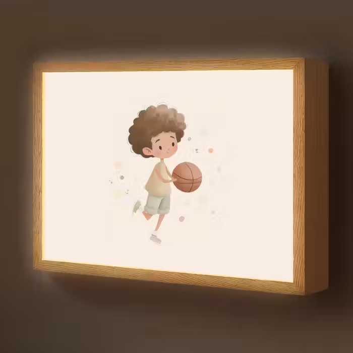 Lightbox - Wandlamp kinderkamer - Beige - Jongen - Basketbal - Stippen
