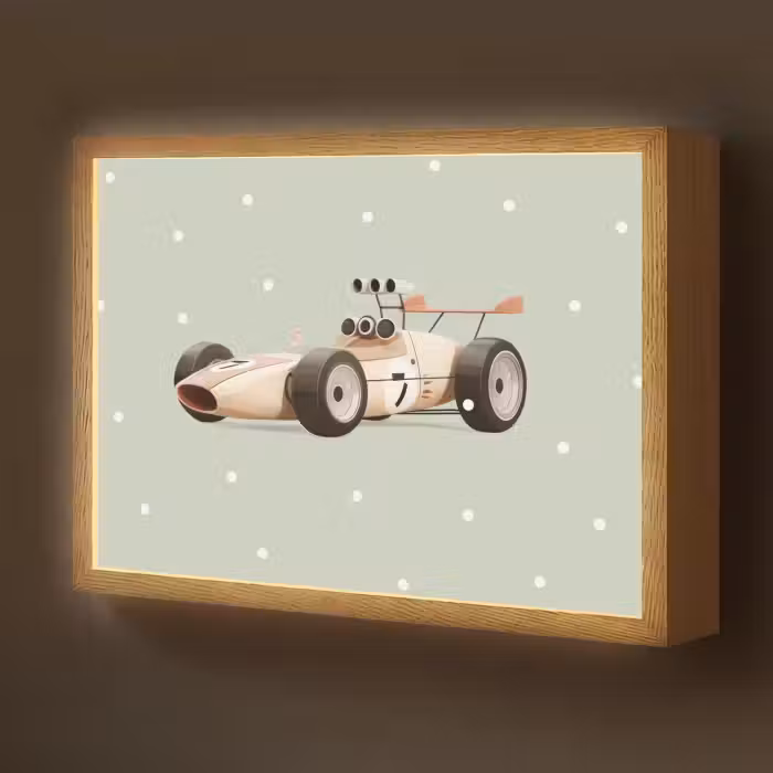 Lightbox - Wandlamp kinderkamer - Beige - Raceauto - Stippen