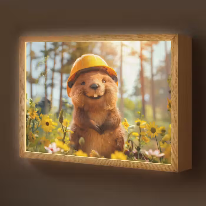Lightbox - Wandlamp kinderkamer - Bever - Dier - Bouwhelm - Natuur
