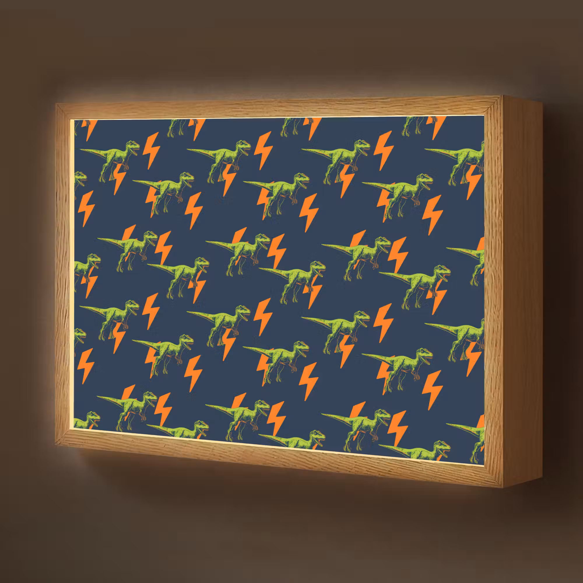 Lightbox - Wandlamp kinderkamer - Bliksemschichten - Oranje - Dinosaurussen