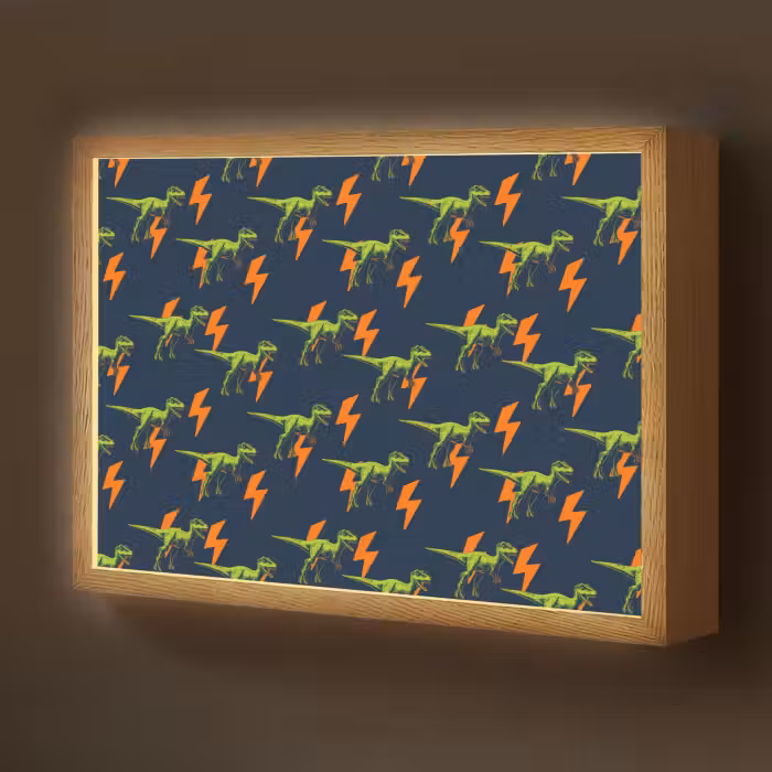Lightbox - Wandlamp kinderkamer - Bliksemschichten - Oranje - Dinosaurussen