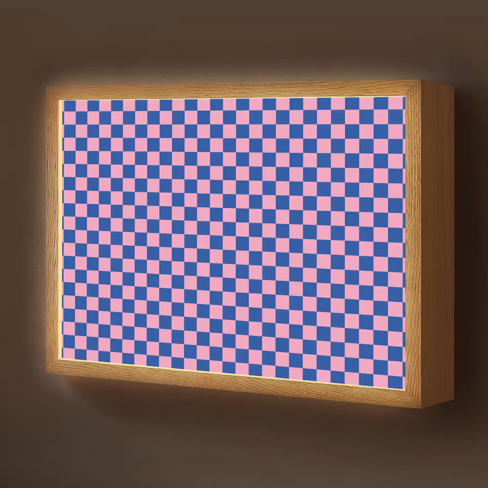 Lightbox - Wandlamp kinderkamer - Dambord - Blauw - Patroon - Roze