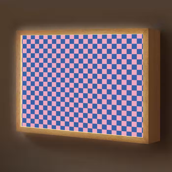 Lightbox - Wandlamp kinderkamer - Dambord - Blauw - Patroon - Roze