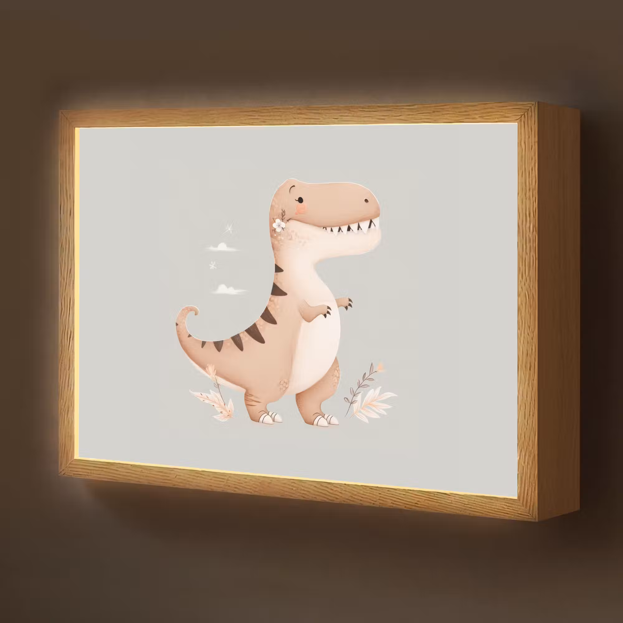 Lightbox - Wandlamp kinderkamer - Dino  - Bloemen - Blauw