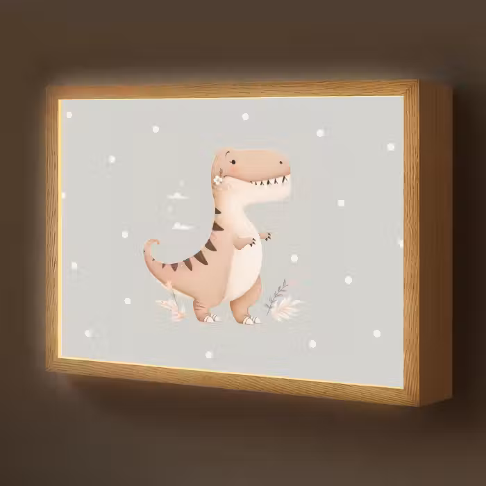 Lightbox - Wandlamp kinderkamer - Dino - Bloemen - Blauw - Stippen