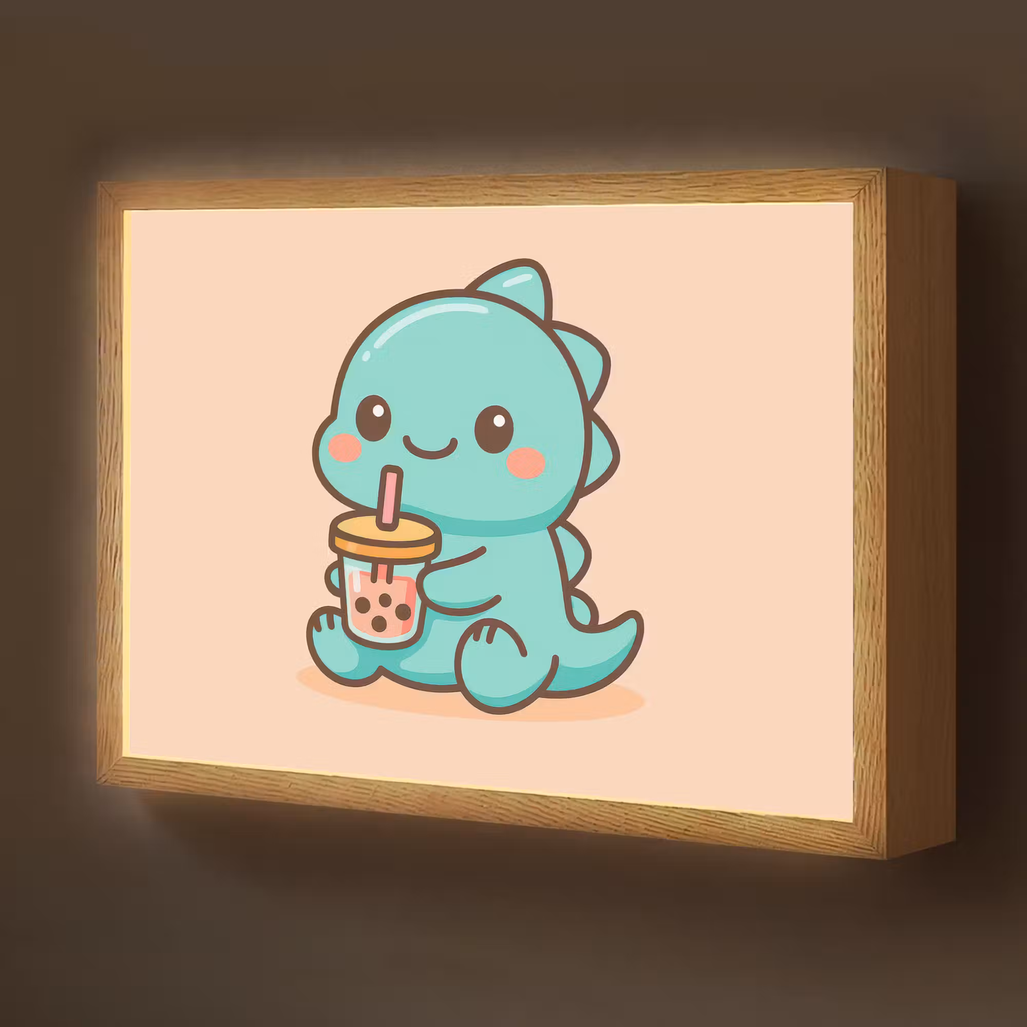Lightbox - Wandlamp kinderkamer - Dino - Boba - kawaii - Oranje