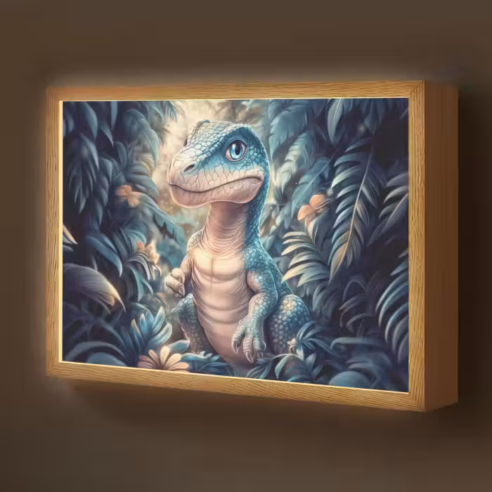 Lightbox - Wandlamp kinderkamer - Dino - Jungle - Blauw