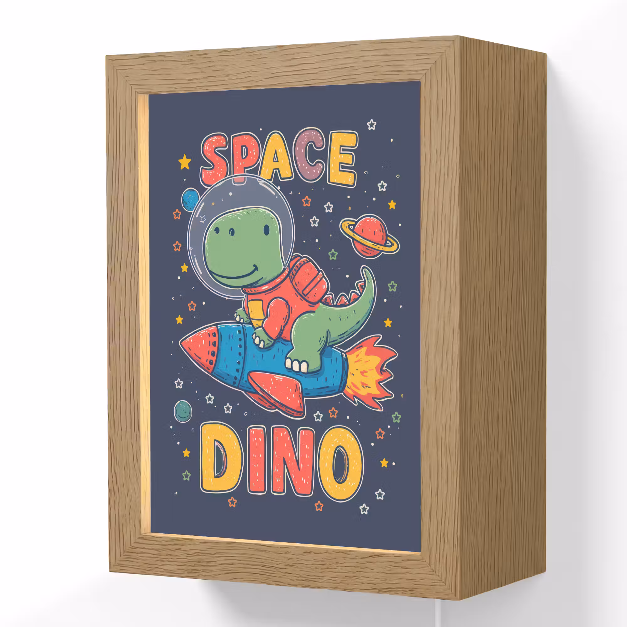 Lightbox - Wandlamp kinderkamer - Dino - Raket - Kleurrijk