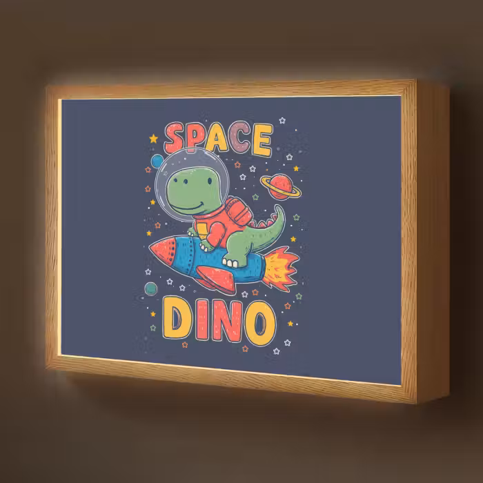 Lightbox - Wandlamp kinderkamer - Dino - Raket - Kleurrijk
