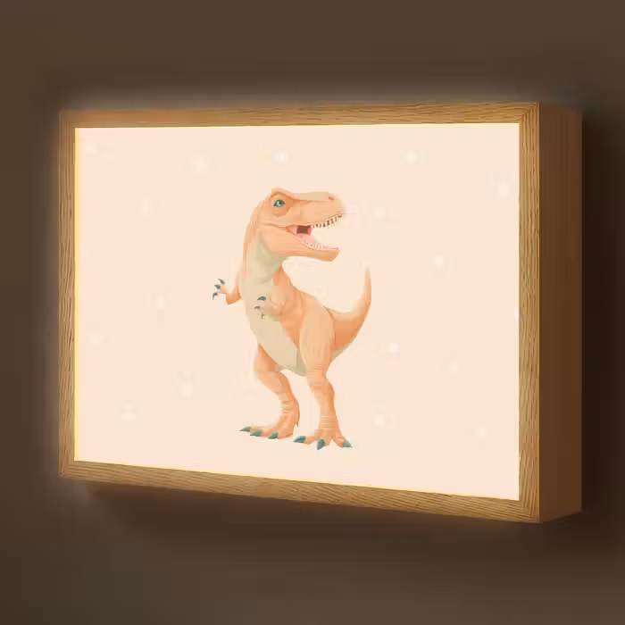 Lightbox - Wandlamp kinderkamer - Dino - T-Rex - Oranje - Stippen