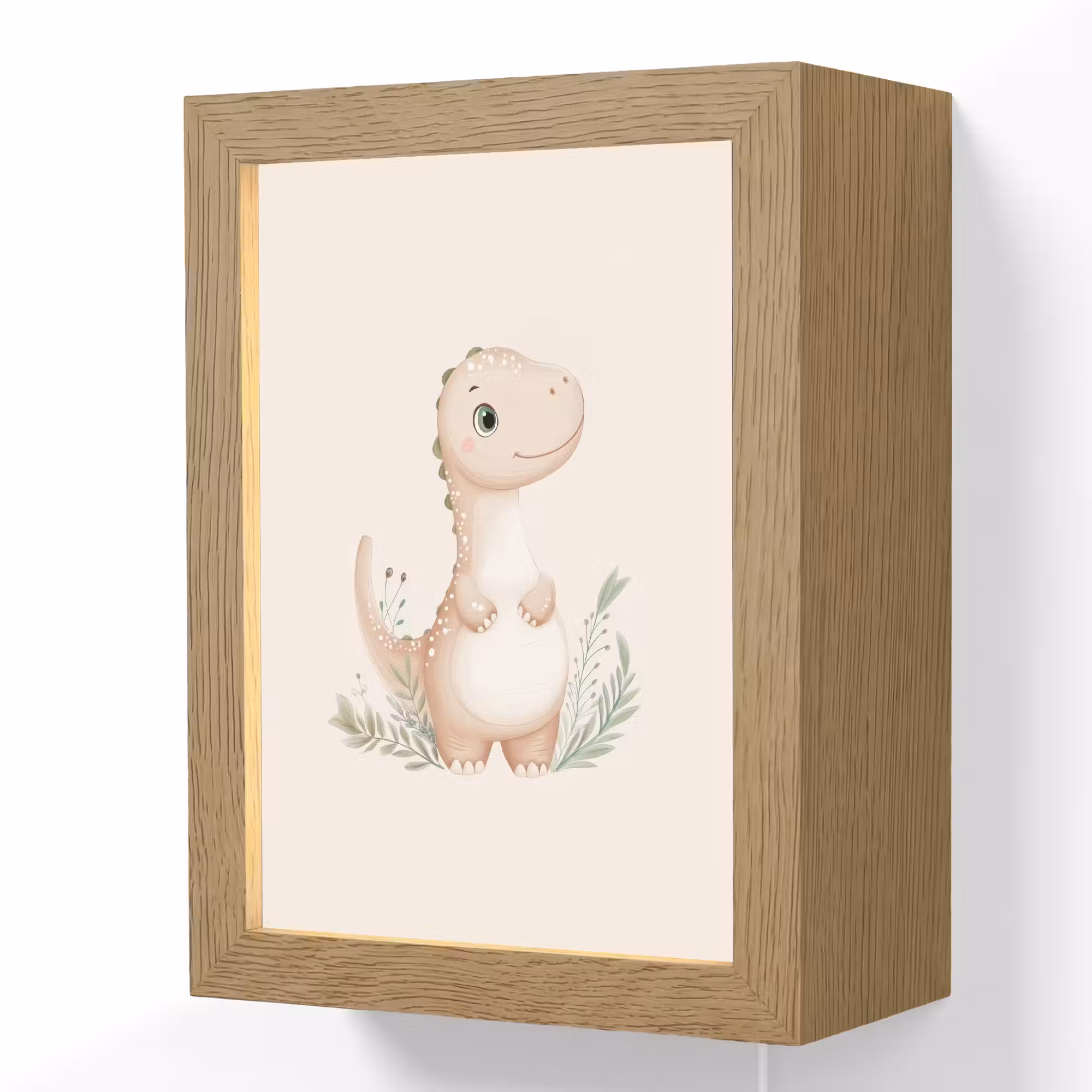 Lightbox - Wandlamp kinderkamer - Dinosaurus - Bladeren - Pastel