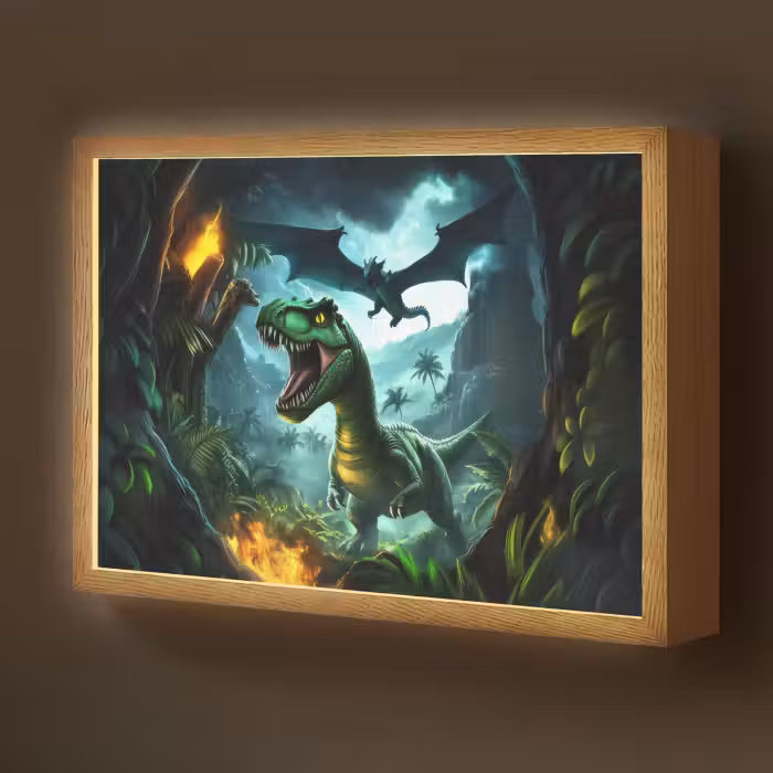 Lightbox - Wandlamp kinderkamer - Dinosaurus - Draak - Jungle - Groen