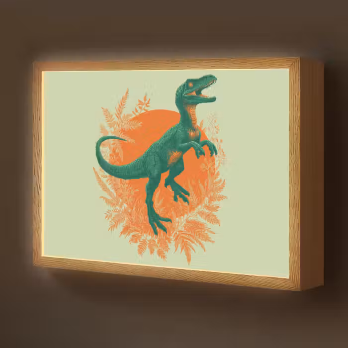 Lightbox - Wandlamp kinderkamer - Dinosaurus - Groen - Planten - Cirkel