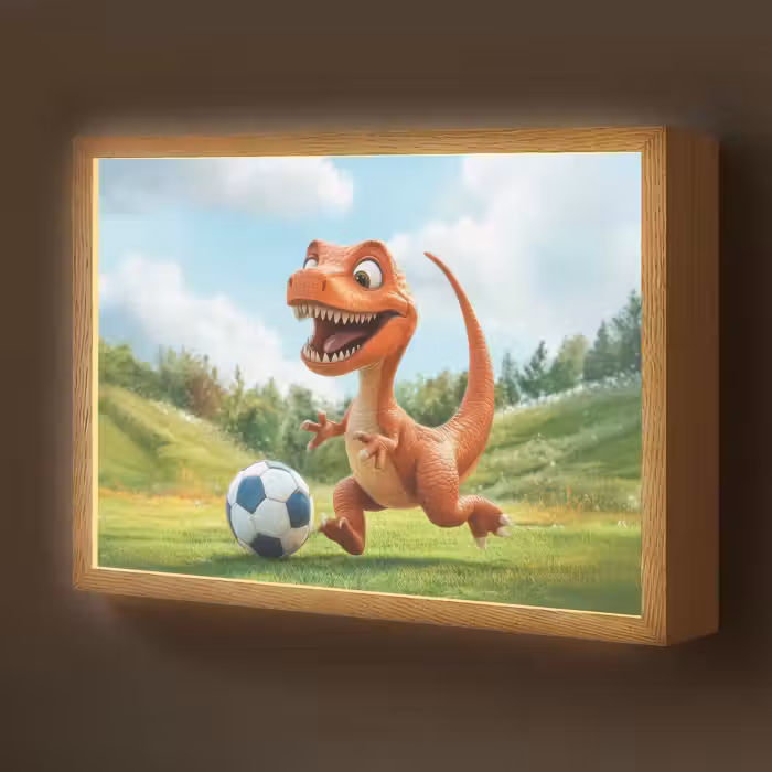 Lightbox - Wandlamp kinderkamer - Dinosaurus - Oranje - Cartoon - Voetbal