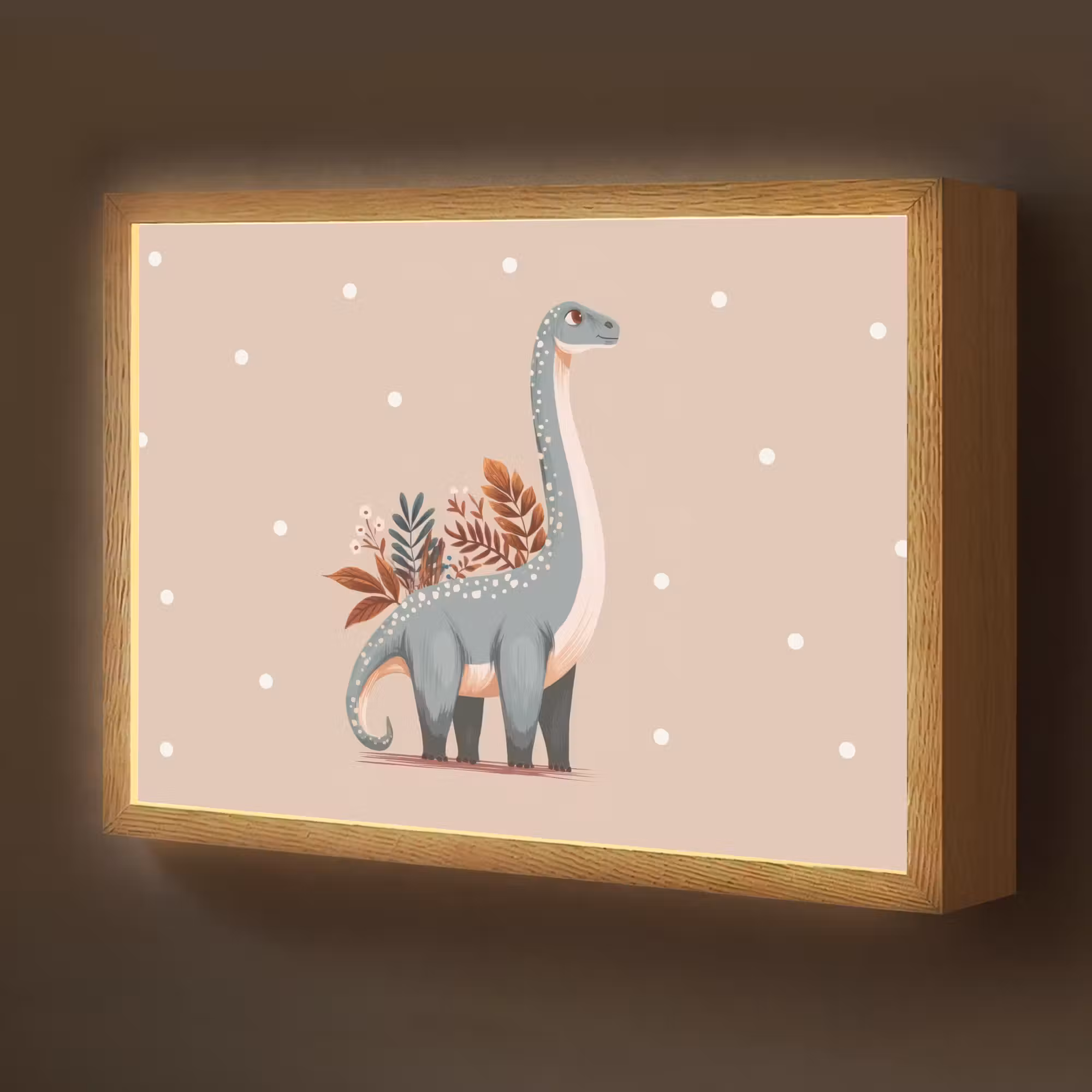 Lightbox - Wandlamp kinderkamer - Dinosaurus - Planten - Beige - Stippen