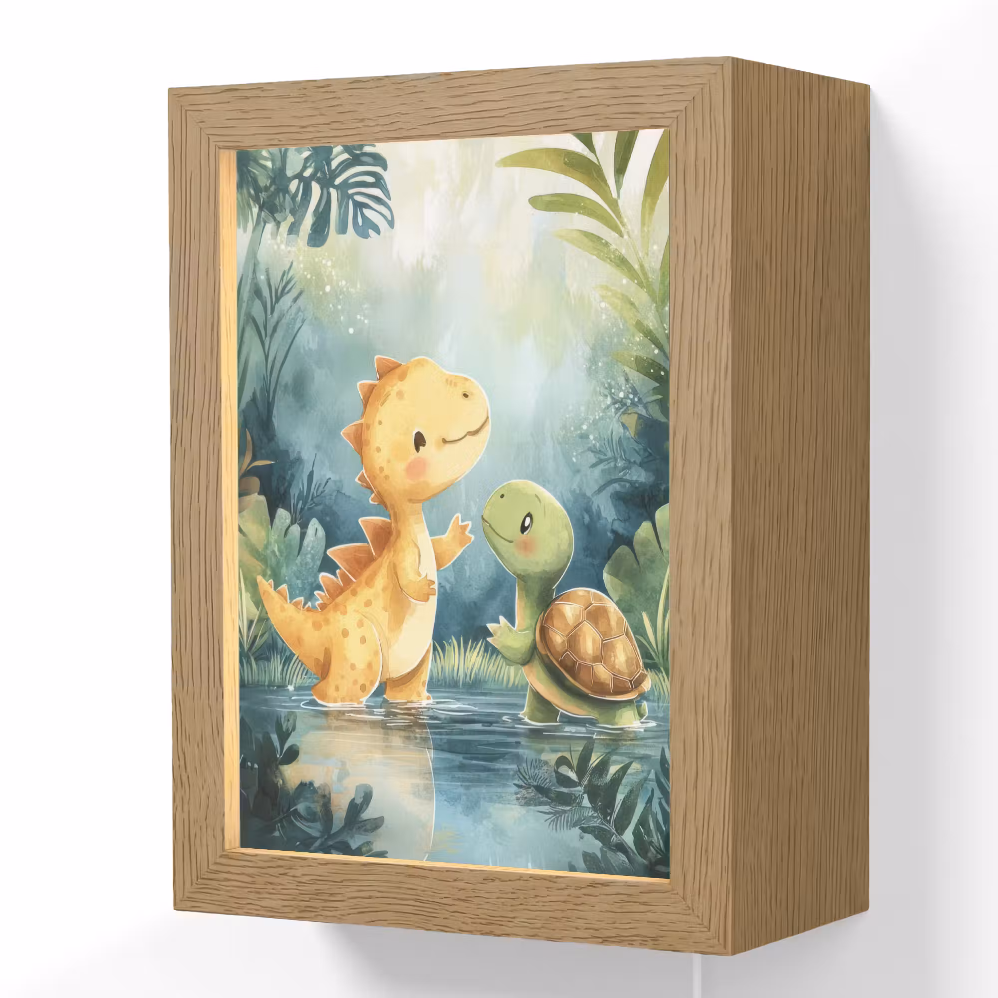 Lightbox - Wandlamp kinderkamer - Dinosaurus - Schildpad - Illustratie - Aquarel
