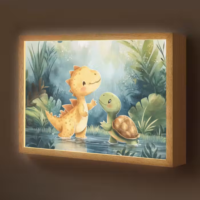 Lightbox - Wandlamp kinderkamer - Dinosaurus - Schildpad - Illustratie - Aquarel