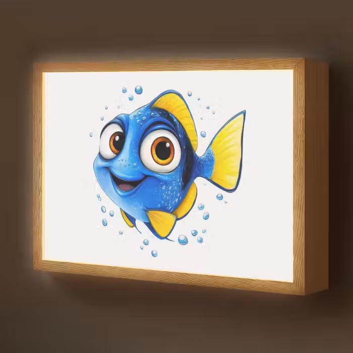 Lightbox - Wandlamp kinderkamer - Doktersvis - Blauw - Vis - Spetters