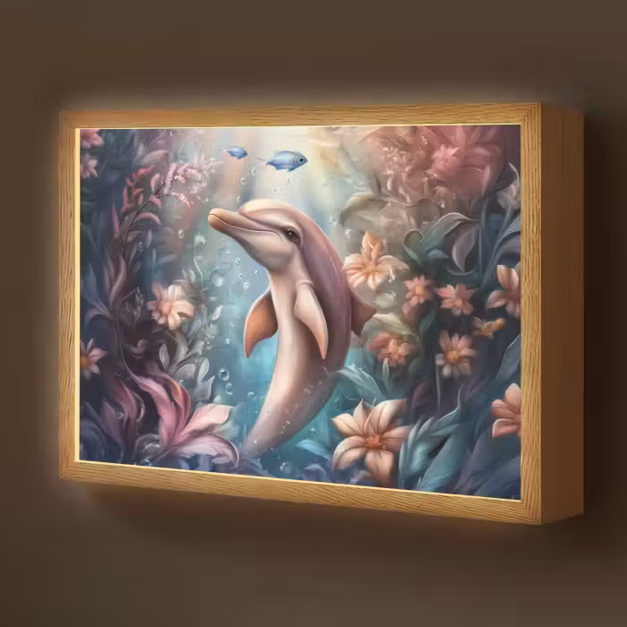 Lightbox - Wandlamp kinderkamer - Dolfijn - Vissen - Onderwaterwereld - Bloemen