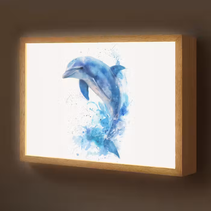 Lightbox - Wandlamp kinderkamer - Dolfijn - Water - Blauw