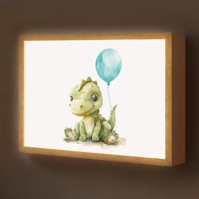 Lightbox - Wandlamp kinderkamer - Draak - Baby dier - Blauwe ballon
