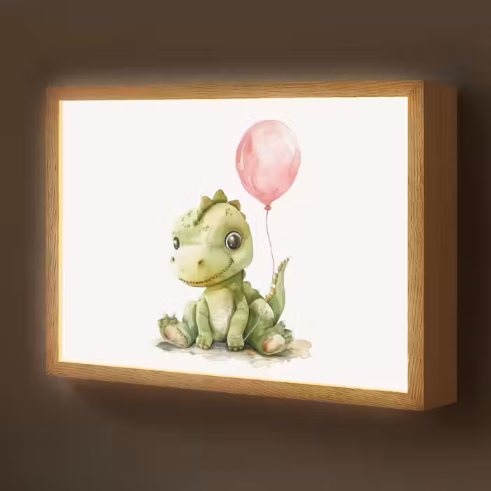 Lightbox - Wandlamp kinderkamer - Draak - Baby dier - Roze ballon