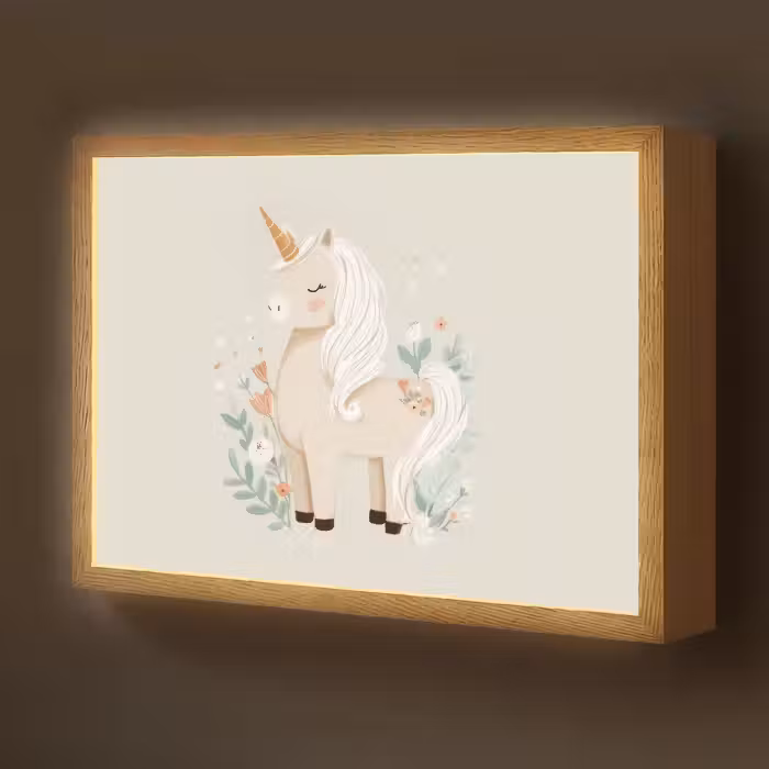 Lightbox - Wandlamp kinderkamer - Eenhoorn - Bloemen - Beige