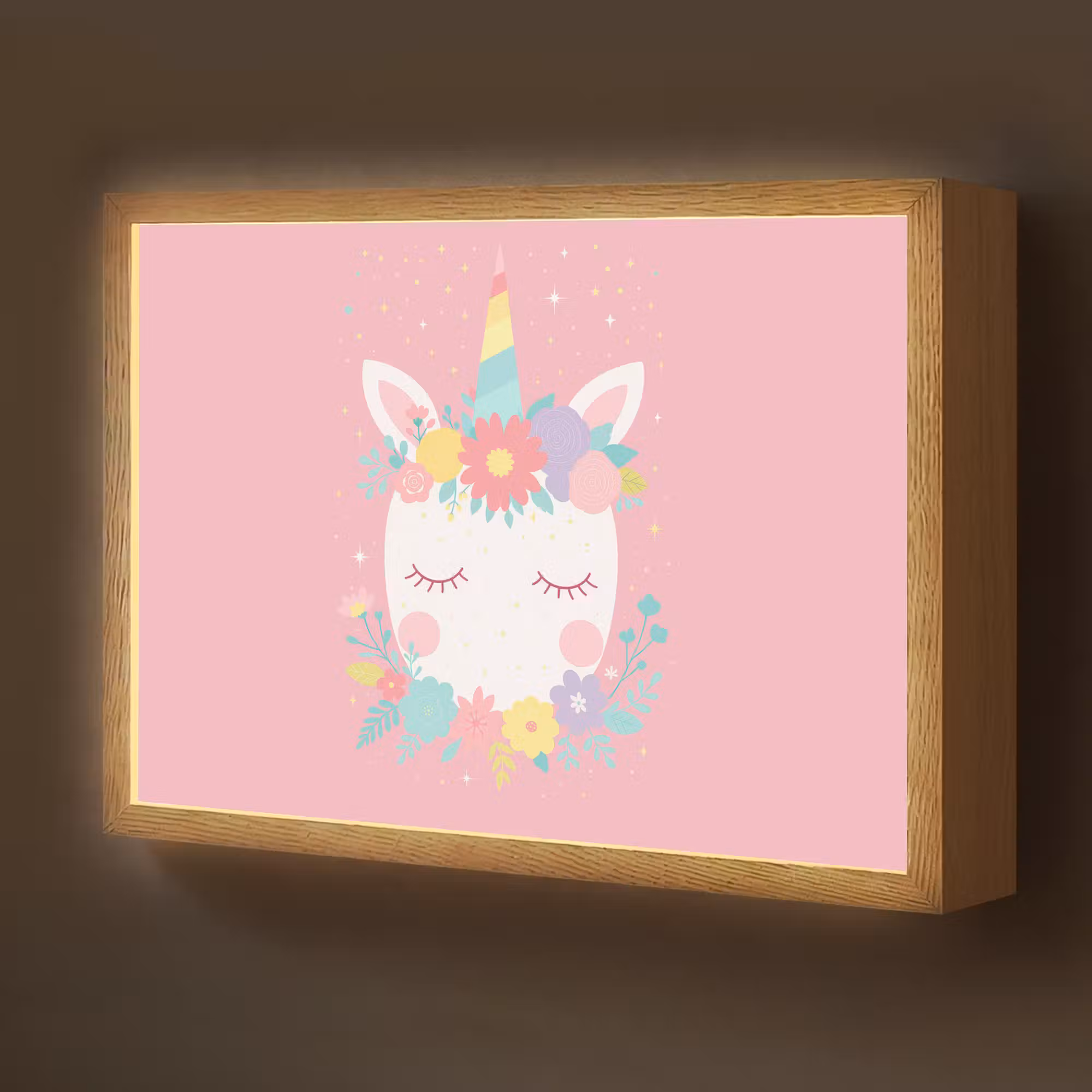 Lightbox - Wandlamp kinderkamer - Eenhoorn - Bloemen - Roze