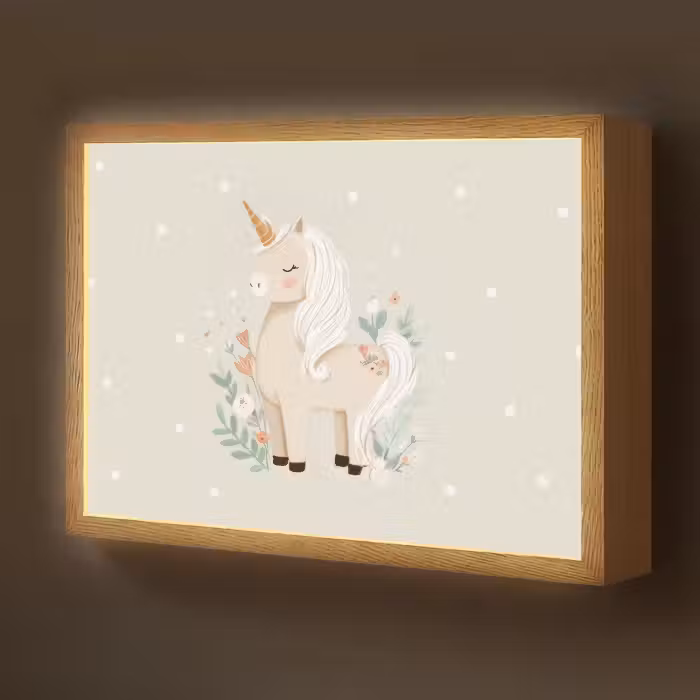 Lightbox - Wandlamp kinderkamer - Eenhoorn - Bloemen - Stippen