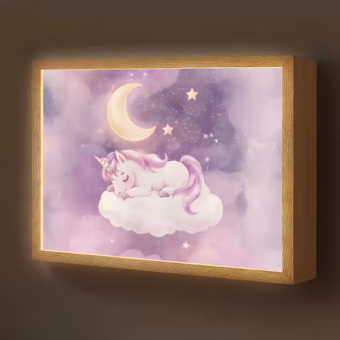 Lightbox - Wandlamp kinderkamer - Eenhoorn - Paars - Sterrenhemel - Maan