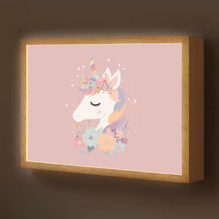 Lightbox - Wandlamp kinderkamer - Eenhoorn - Roze - Bloemen