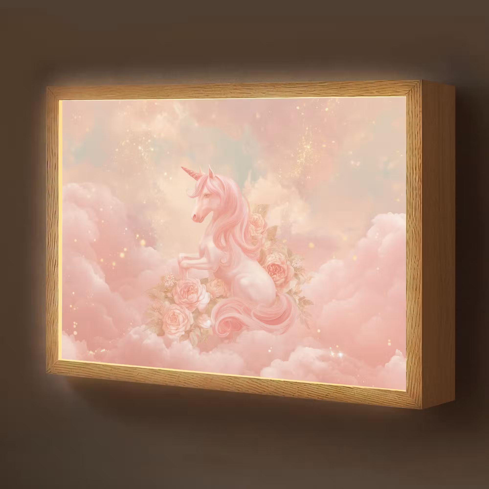 Lightbox - Wandlamp kinderkamer - Eenhoorn - Wolken - Roze