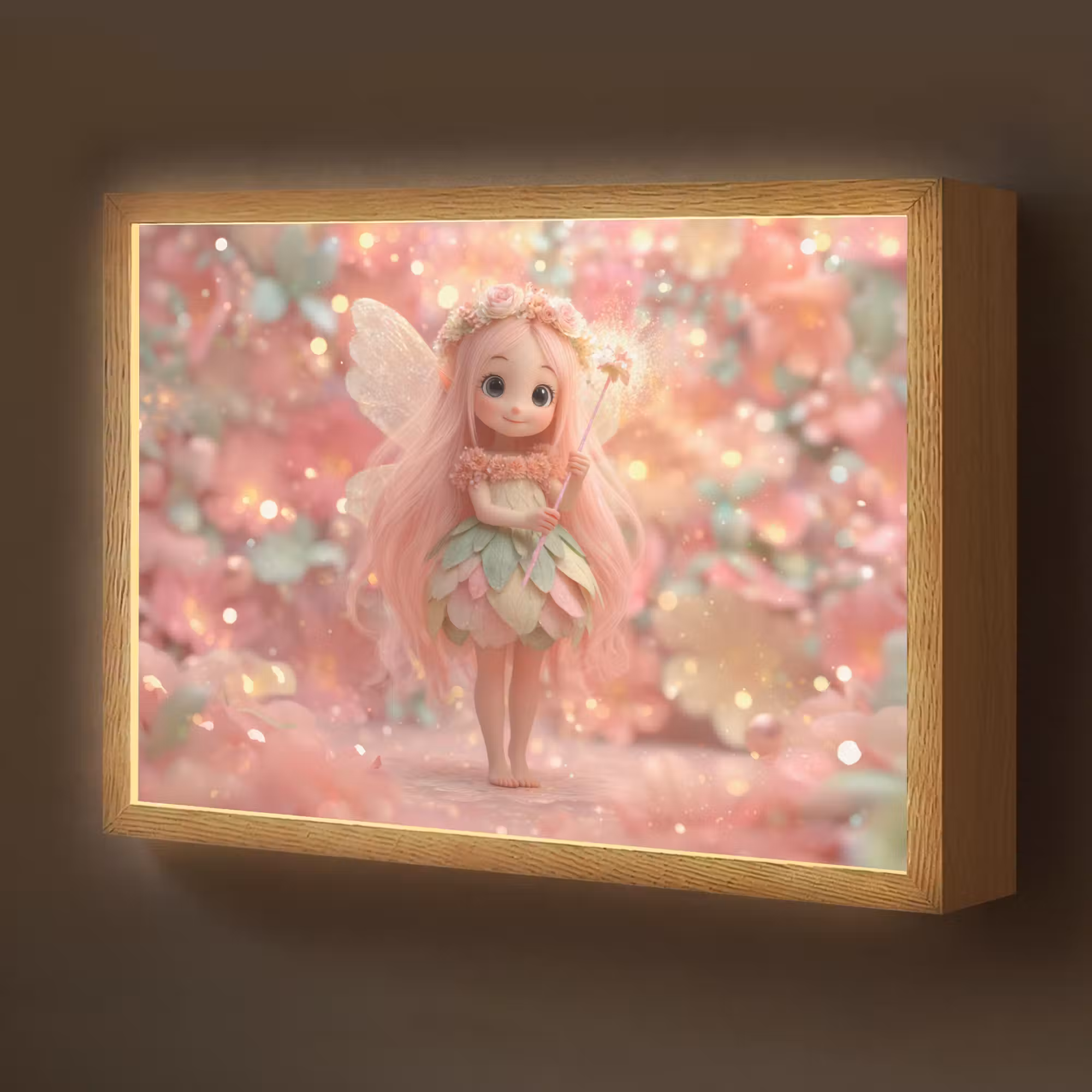 Lightbox - Wandlamp kinderkamer - Fee - Bloemen - Roze