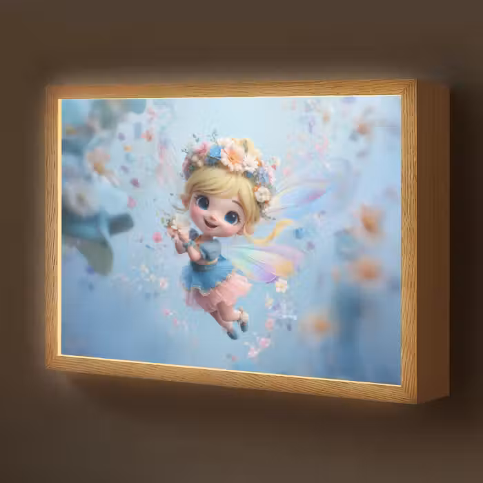 Lightbox - Wandlamp kinderkamer - Fee - Bloemen - Sprookje - Blauw