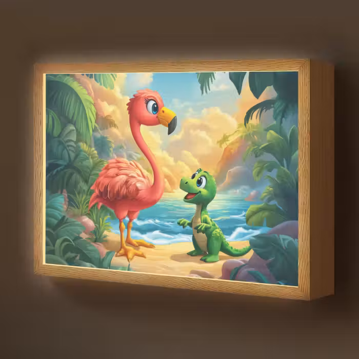 Lightbox - Wandlamp kinderkamer - Flamingo - Dinosaurus - Strand - Kleurrijk