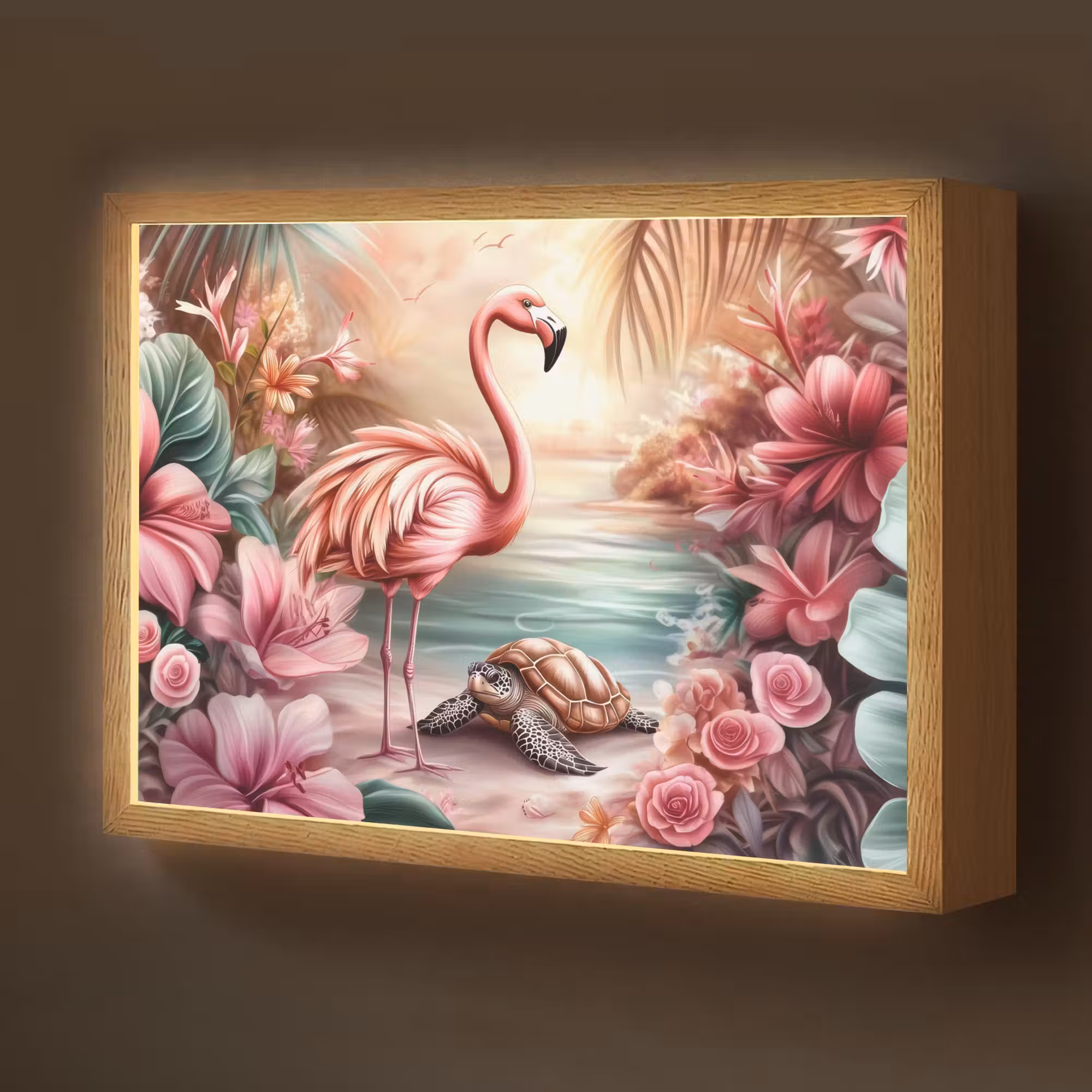 Lightbox - Wandlamp kinderkamer - Flamingo - Schildpad - Roze