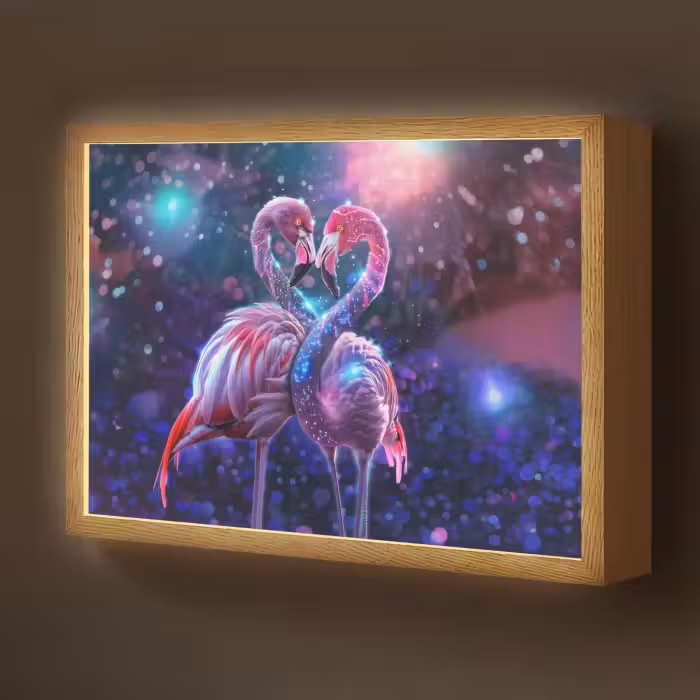 Lightbox - Wandlamp kinderkamer - Flamingo's - Dieren - Ruimte - Galaxy