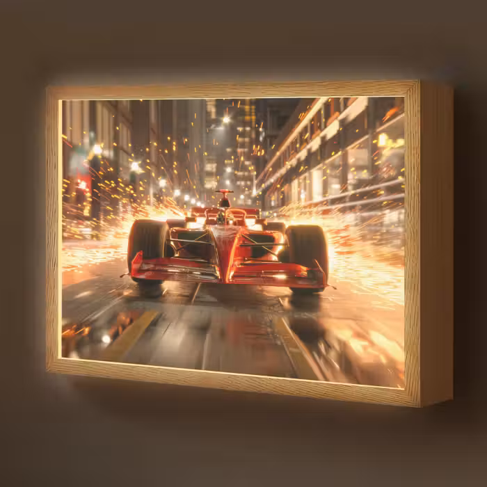 Lightbox - Wandlamp kinderkamer - Formule 1 - Auto - Race - Goud - Jongens