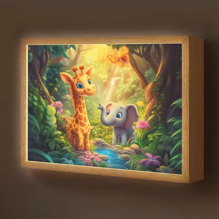 Lightbox - Wandlamp kinderkamer - Giraf - Olifant - Bloemen - Jungle
