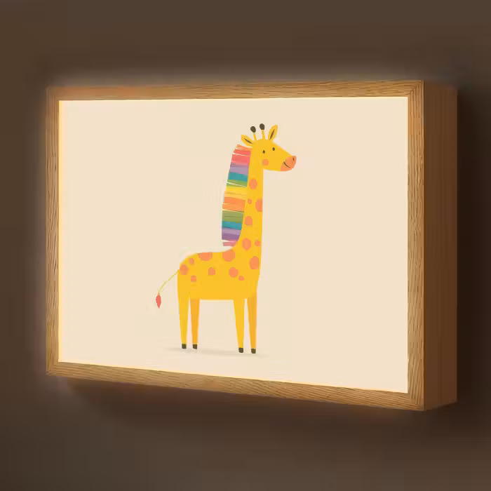 Lightbox - Wandlamp kinderkamer - Giraffe - Regenboogmanen - Beige