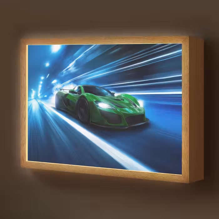 Lightbox - Wandlamp kinderkamer - Groene racewagen - Blauw - Neon - Licht