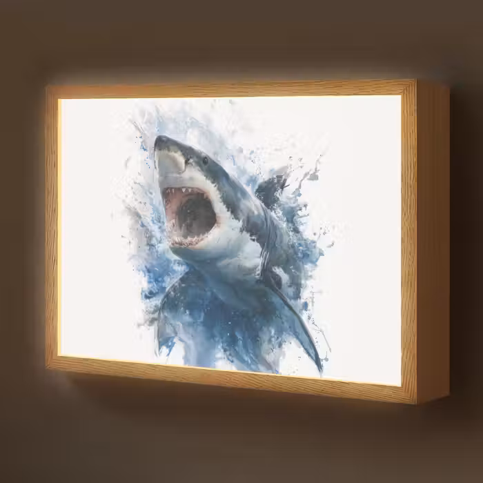 Lightbox - Wandlamp kinderkamer - Haai - Blauw - Water