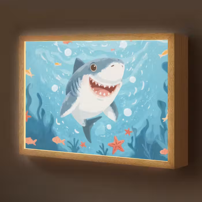 Lightbox - Wandlamp kinderkamer - Haai - Vissen - Blauw - Onderwater