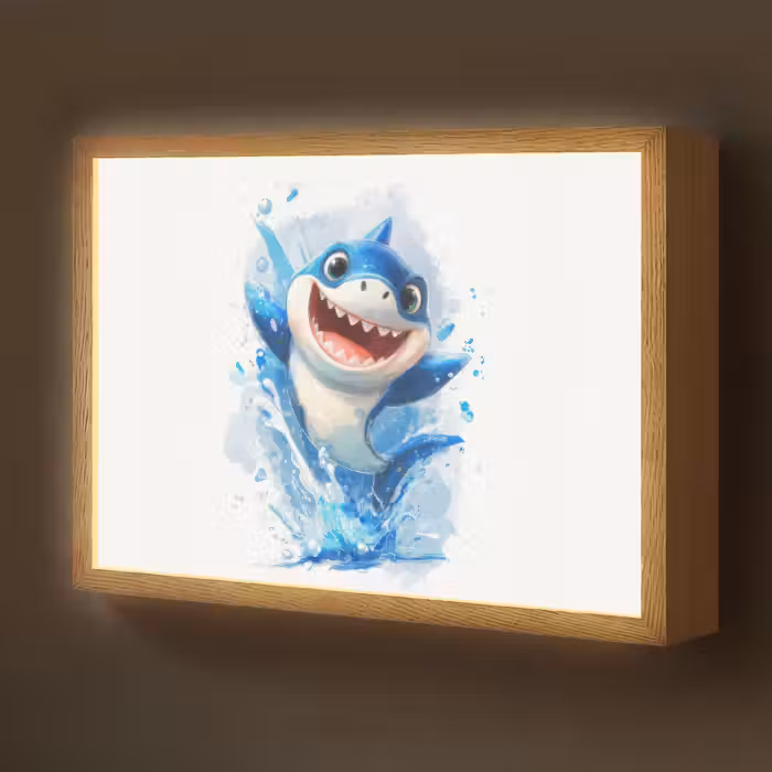 Lightbox - Wandlamp kinderkamer - Haai - Water - Blauw